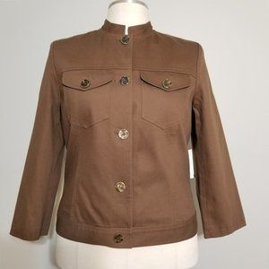 NWT Judith Hart Womens Brown Blazer Jacket Size 10 Button Front Band Collar